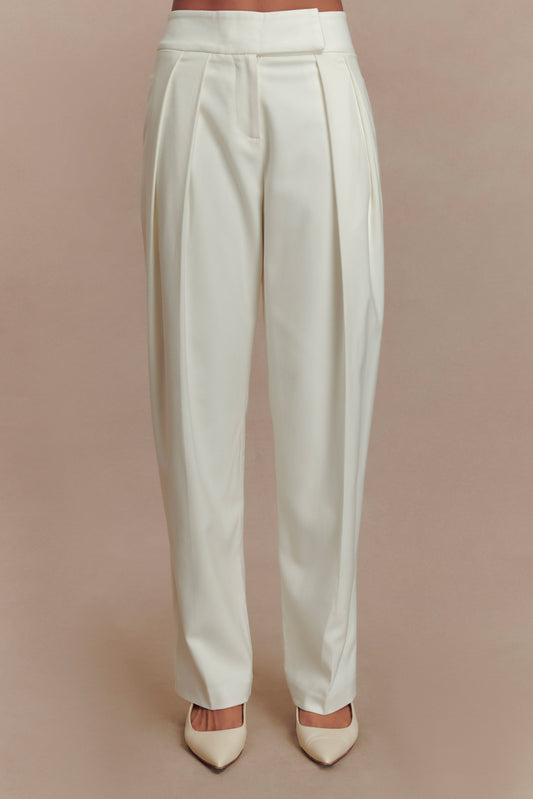 Pantalon à taille haute et plis Penelope - Ivoire