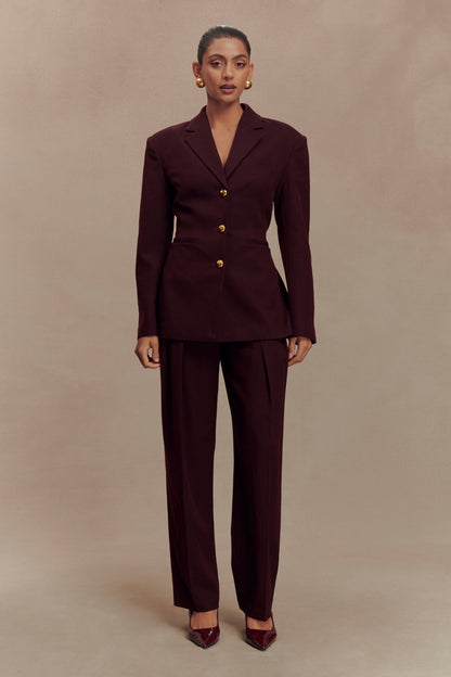Pantalon à taille haute et plis Penelope - Brun-rouge