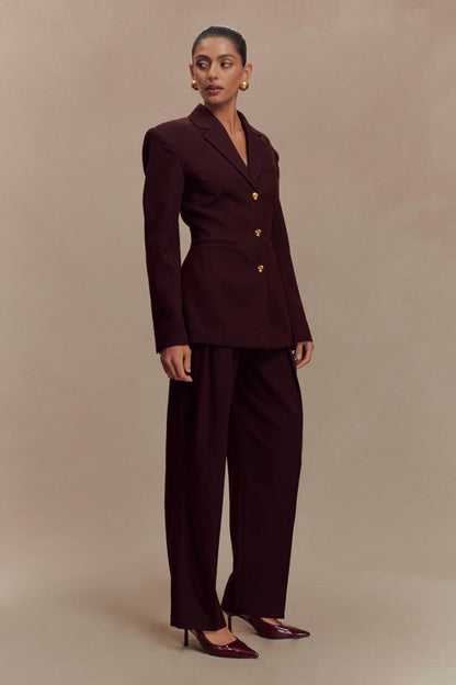 Pantalon à taille haute et plis Penelope - Brun-rouge