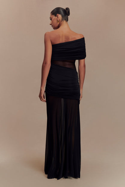 Robe Maxi en Maille à Une Épaule Dallas - Noir