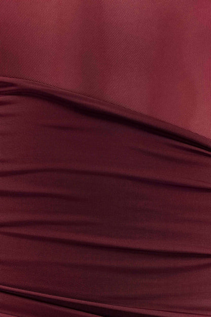 Robe Maxi en Maille à Épaule Découverte Dallas - Bourgogne