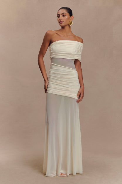 Robe maxi en maille à une épaule Dallas - Ivoire