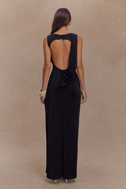 Robe Maxi Henley en Drapé Fluide - Noir