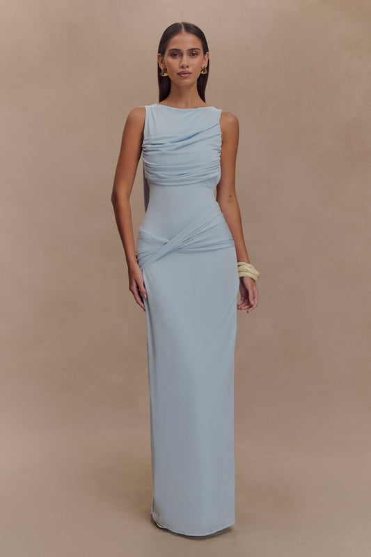 Robe Maxi Henley Slinky à drapé - Bleu clair