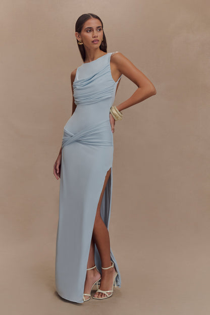 Robe Maxi Henley Slinky à drapé - Bleu clair