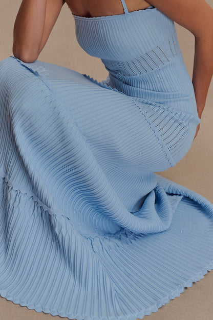 Robe Maxi en Tricot Pointelle Finley - Bleu Bleuâtre
