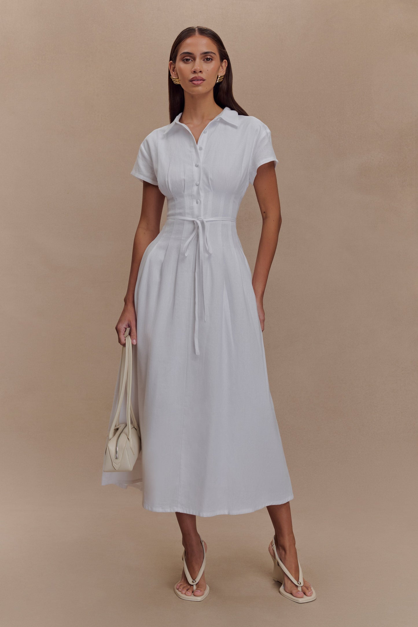 Robe midi en lin à boutons Aysha - Blanc