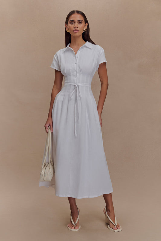 Robe midi en lin à boutons Aysha - Blanc