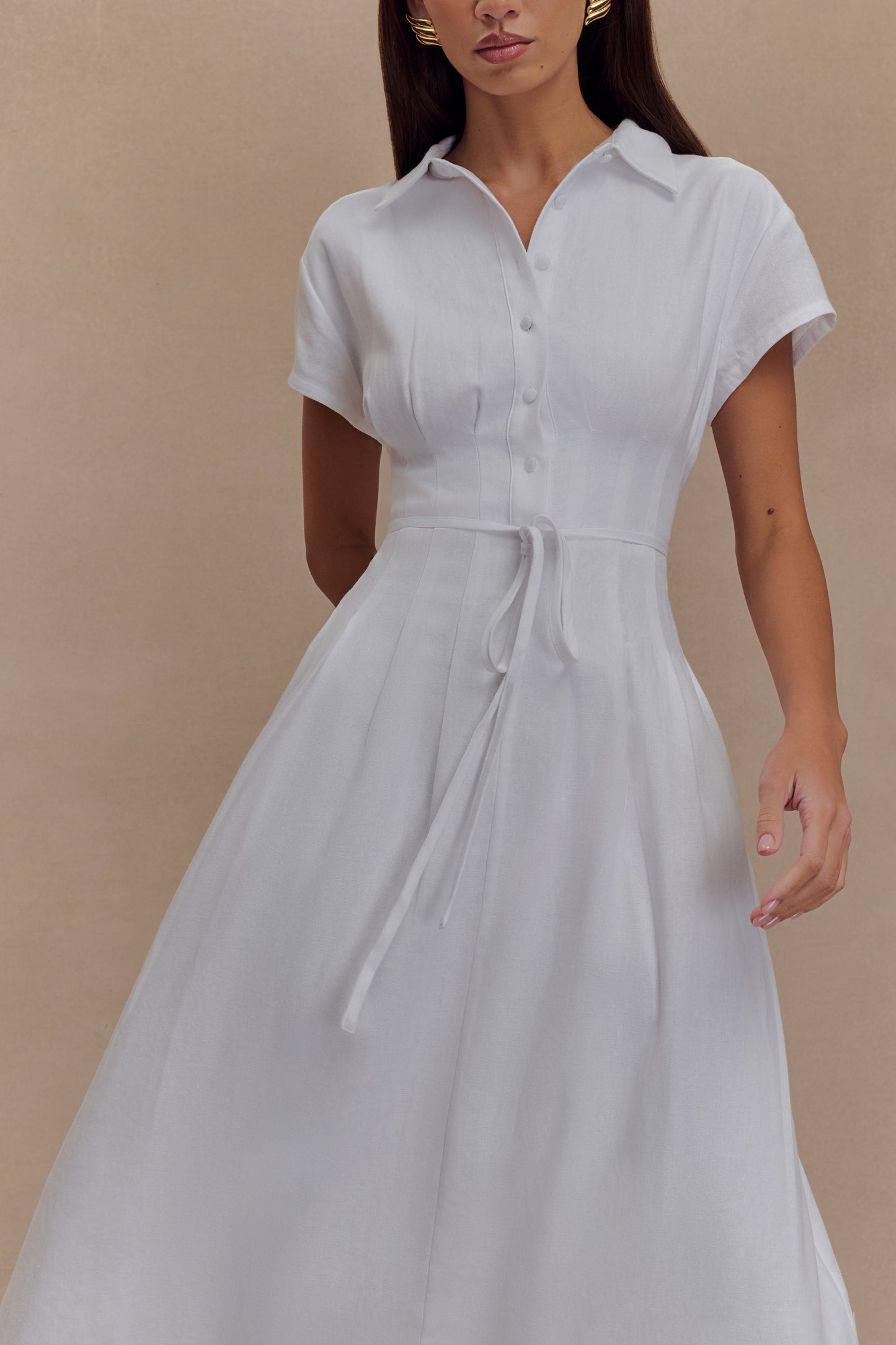 Robe midi en lin à boutons Aysha - Blanc