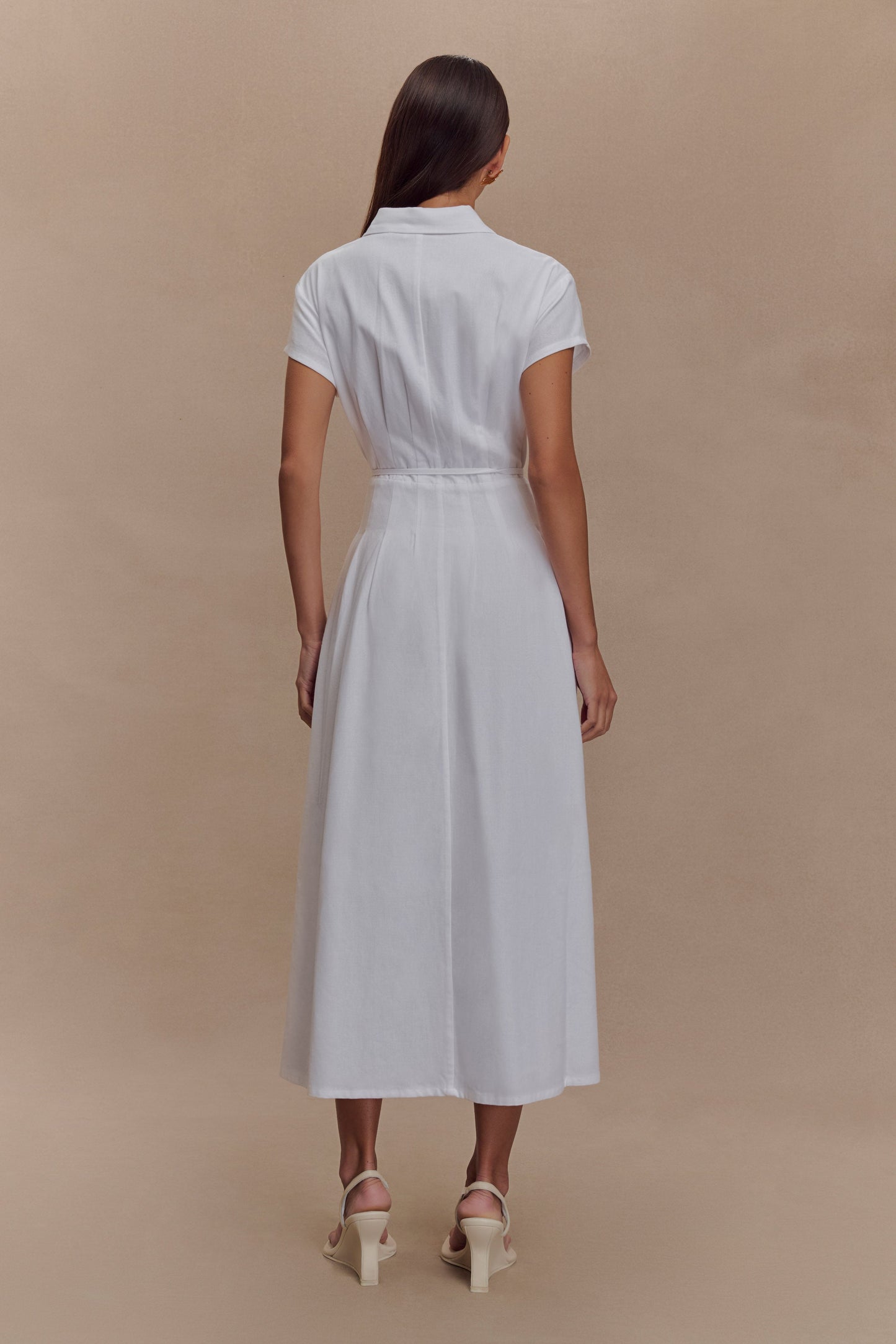 Robe midi en lin à boutons Aysha - Blanc