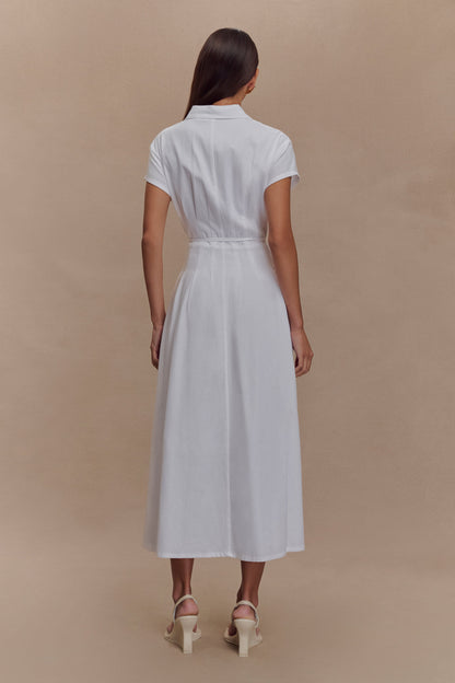Robe midi en lin à boutons Aysha - Blanc