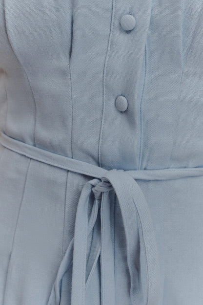 Robe midi en lin à boutons Aysha - Bleu bleuet