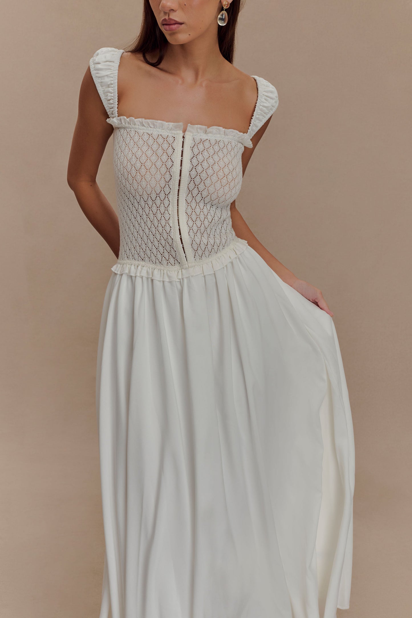 Robe midi en tricot pointelle Tahlia - Blanc
