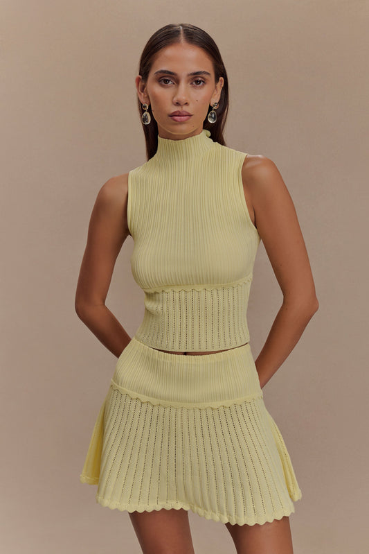 Top en tricot à mailles pointillées Indy - Citron