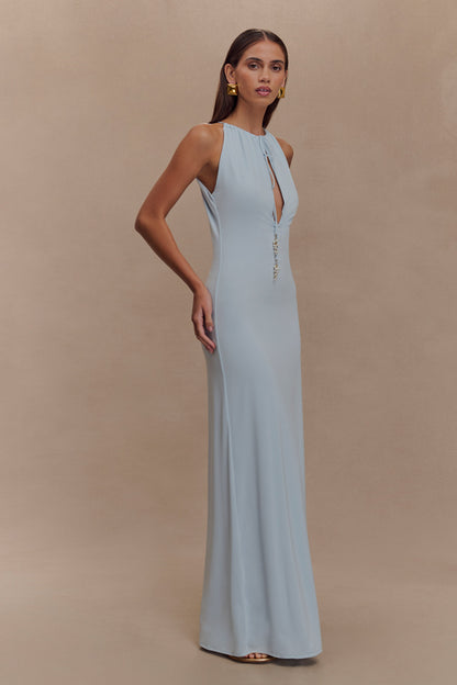 Robe Maxi Beryl Étroite et Élastique avec Perles - Bleu Clair