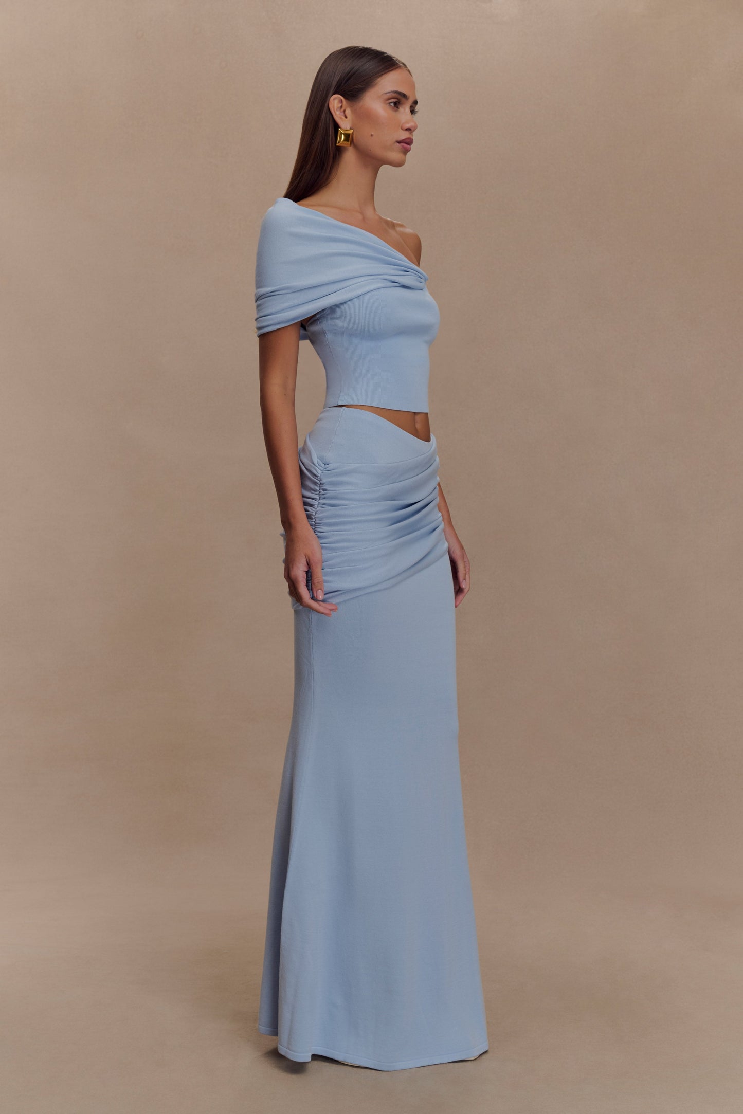Jupe Maxi en Tricot Plissé Irene - Bleu