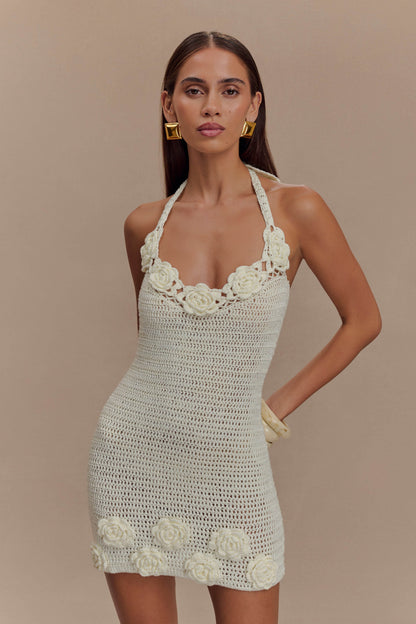 Mini-robe en crochet floral Liyah - Ivoire
