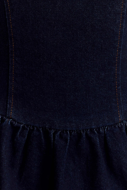 Caroline Robe Midi en Jean à Décolleté Halter - Bleu Indigo