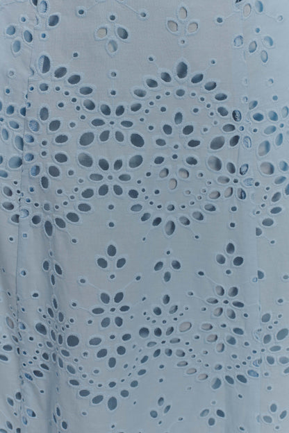 Jupe mi-longue brodée Arla - Bleu pâle de bleuet