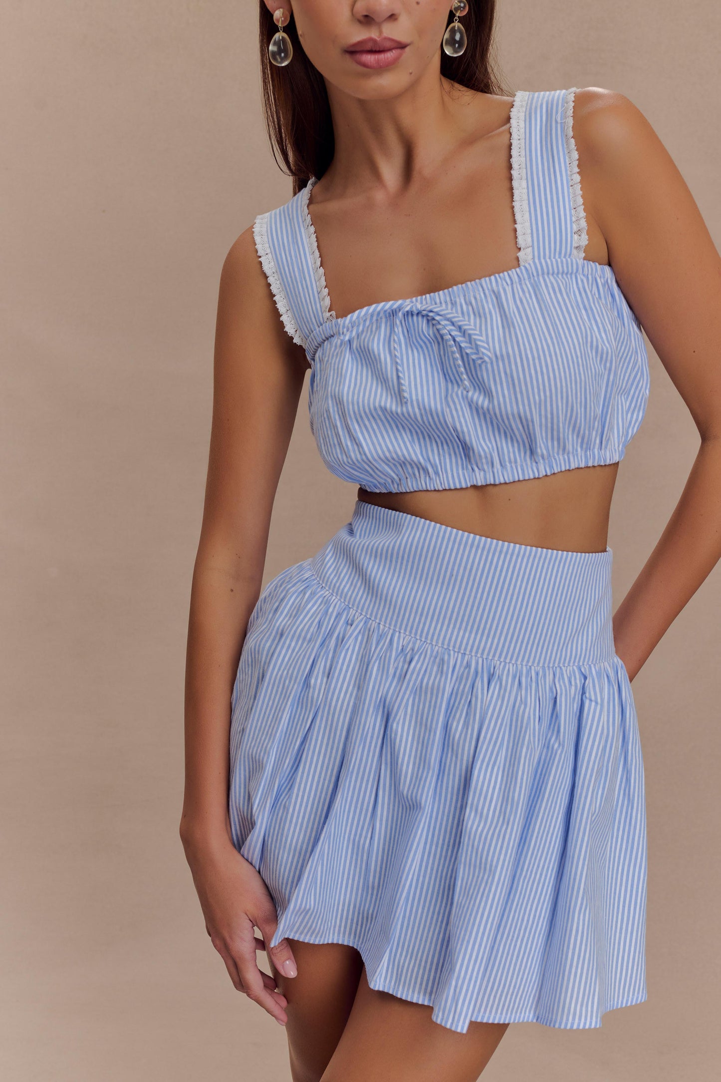 Jupe mini Gretel à empiècements - Rayures bleues