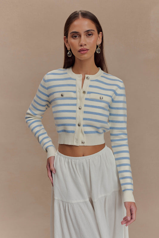 Cardigan en tricot rayé Tanner - Bleu clair/blanc