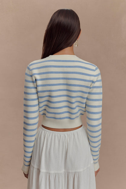 Cardigan en tricot rayé Tanner - Bleu clair/blanc