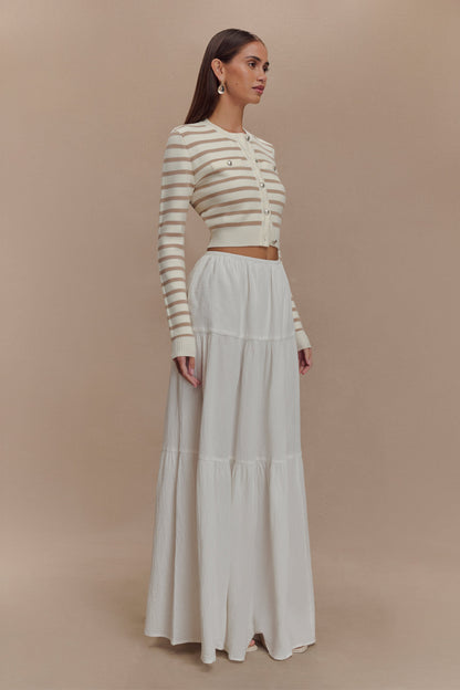 Cardigan en tricot rayé Tanner - Nude/Blanc