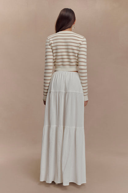 Cardigan en tricot rayé Tanner - Nude/Blanc
