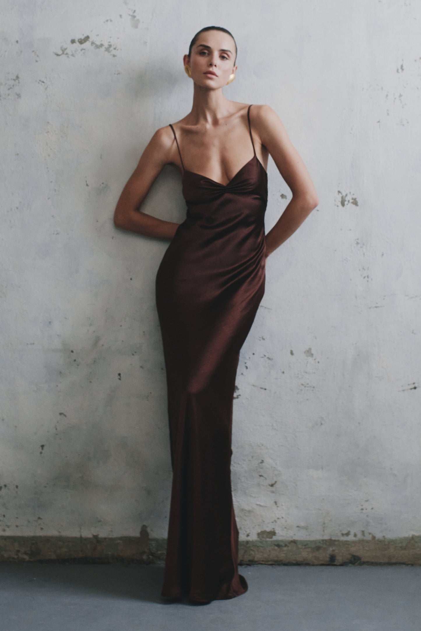 Robe Maxi Satin Lilly Sweetheart - Chocolat Noir