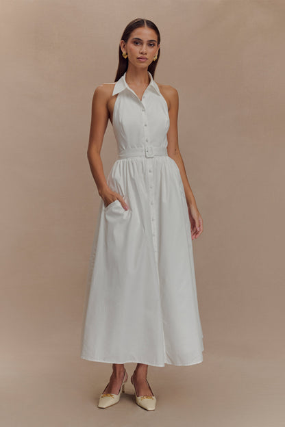 Robe midi à col montant Cindy - Blanc