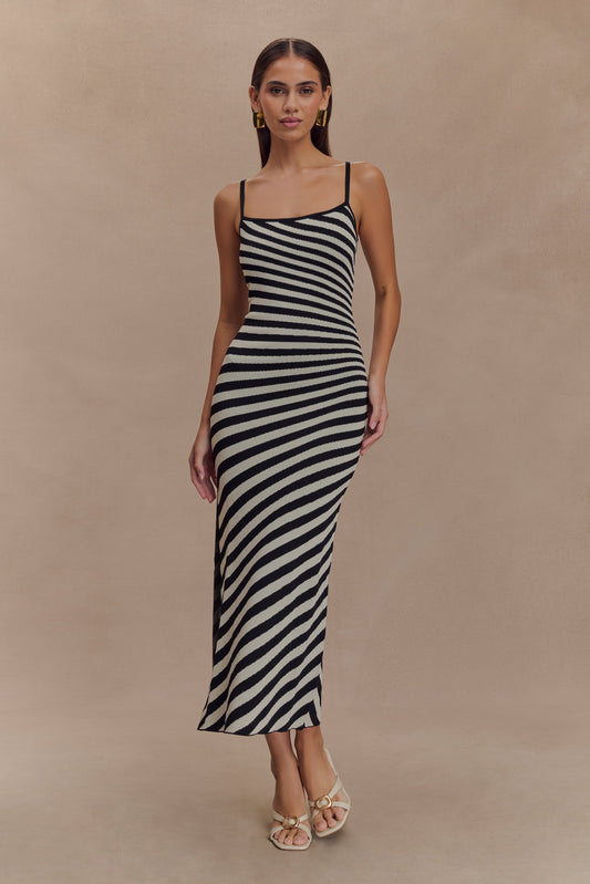 Robe mi-longue en jersey rayé Raven - Noir/Blanc