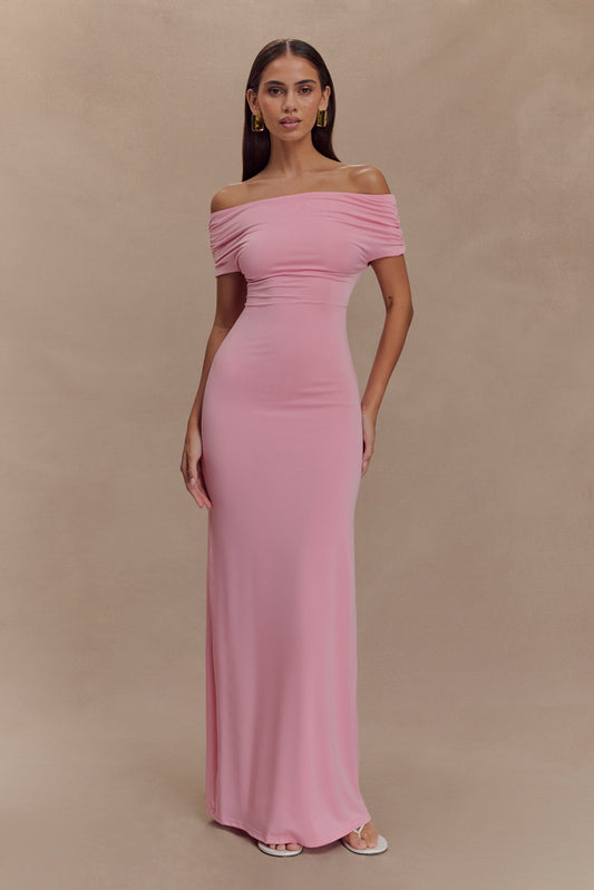 Imogen Robe Maxi Évasée à Manches Décolletées - Rose Bonbon
