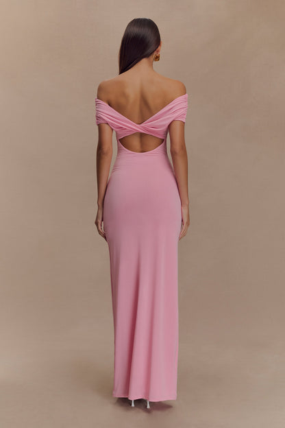 Imogen Robe Maxi Évasée à Manches Décolletées - Rose Bonbon