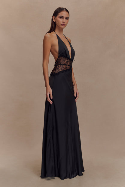 Robe Maxi en Dentelle et Satin Dinah - Noir