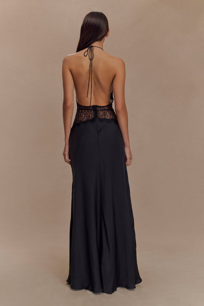 Robe Maxi en Dentelle et Satin Dinah - Noir
