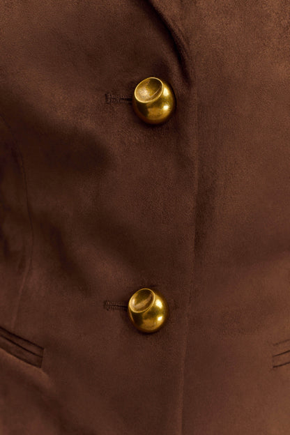 Blazer taille haute en faux daim Sally - Chocolat au lait