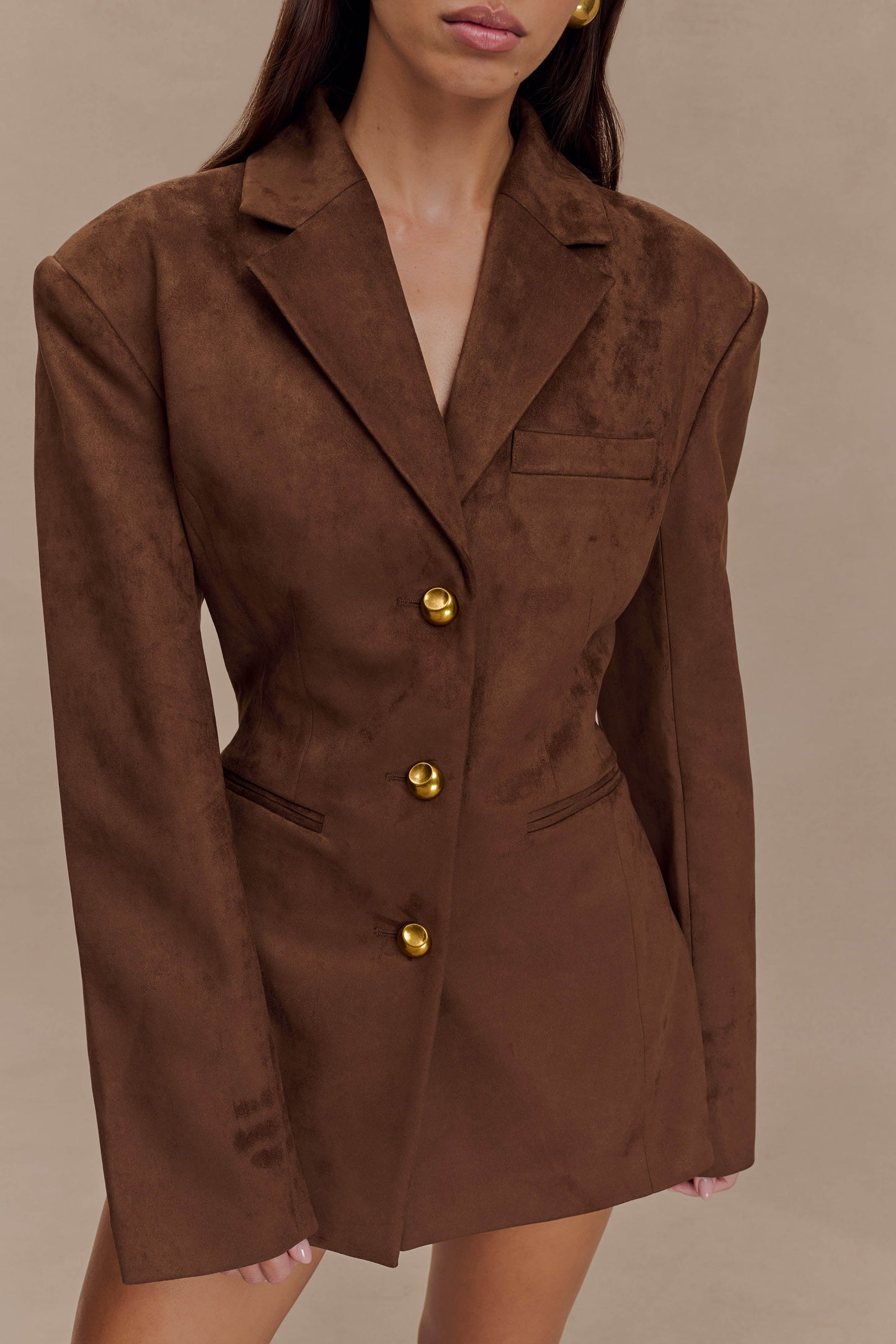 Blazer taille haute en faux daim Sally - Chocolat au lait