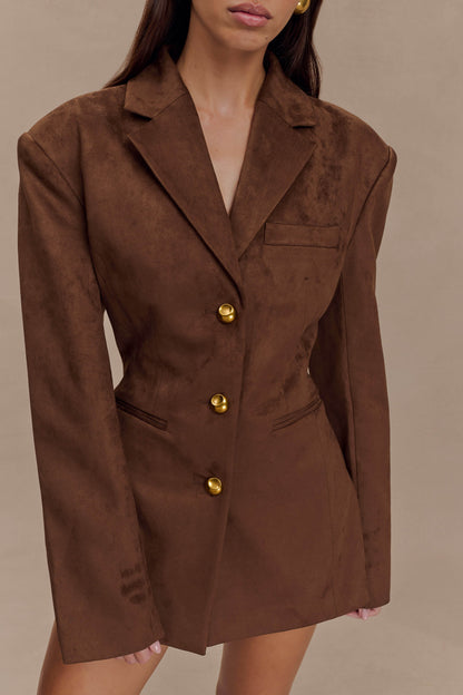 Blazer taille haute en faux daim Sally - Chocolat au lait