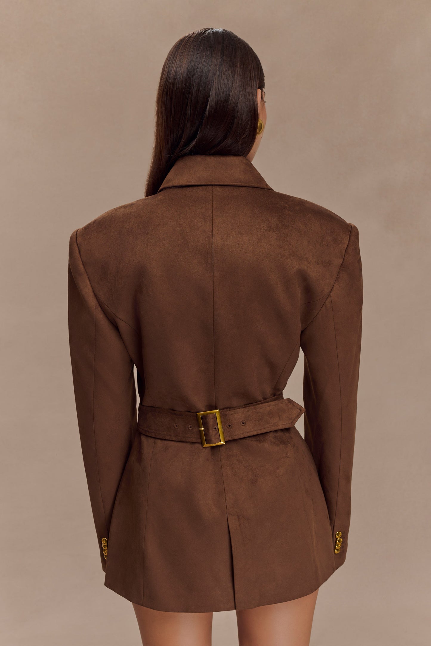 Blazer taille haute en faux daim Sally - Chocolat au lait