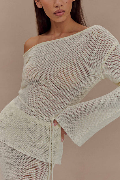 Reagan Haut en Tricot Décolleté Croisé - Blanc