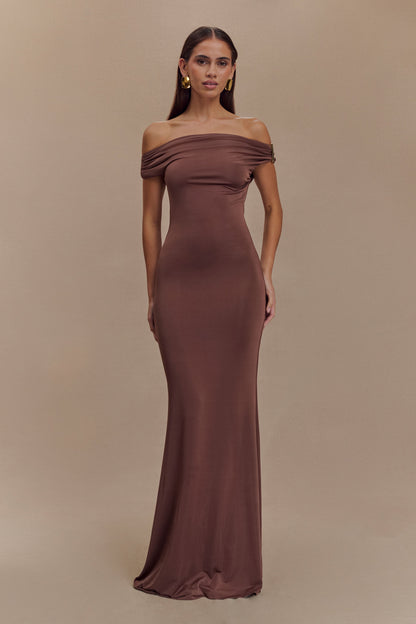 Robe Maxi Kinsley Slinky avec Fentes - Chocolat