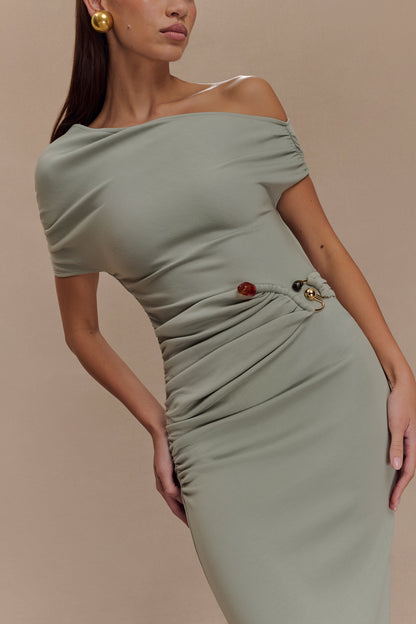 Robe midi en jersey scuba Kendra avec accessoires - SAGE