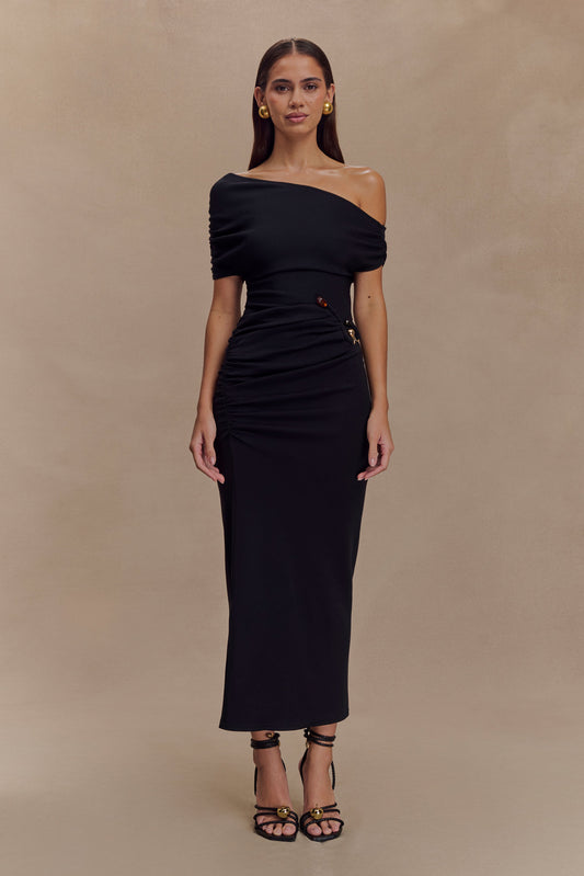 Robe midi en jersey scuba Kendra avec accessoires - Noir