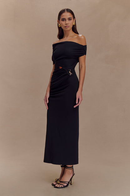 Robe midi en jersey scuba Kendra avec accessoires - Noir
