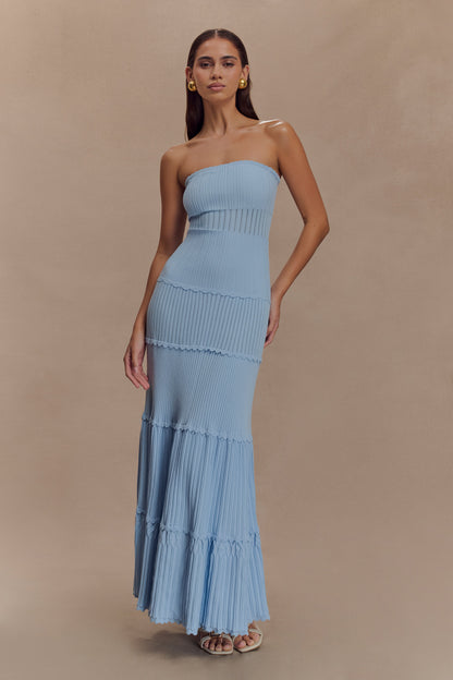 Robe Maxi en Tricot Pointelle Finley - Bleu Bleuâtre