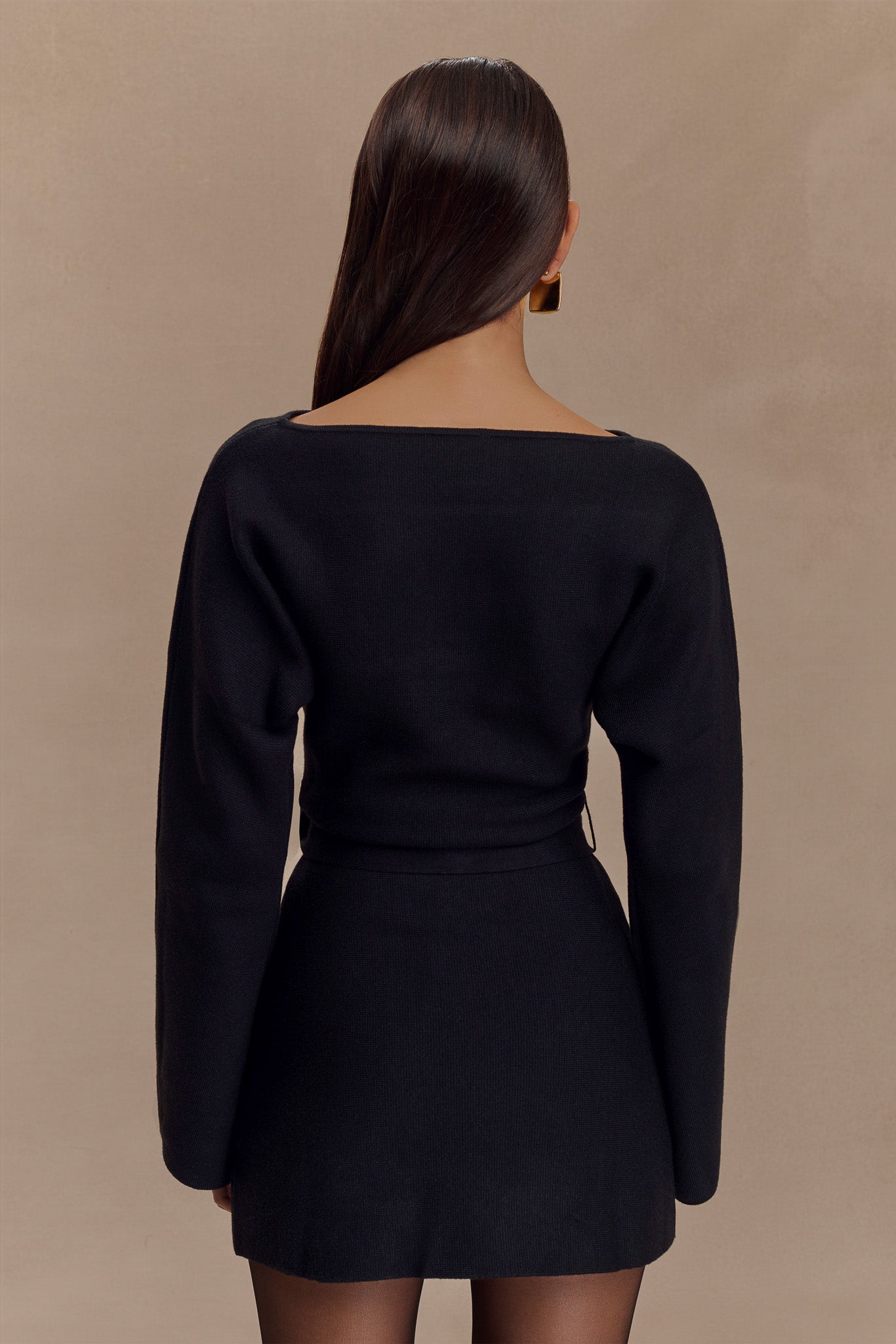 Mini-robe en tricot à nouer avec ceinture Kassie - Noir