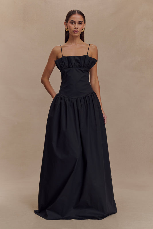 Jupe Maxi Janis en Coton à Volants - Noir