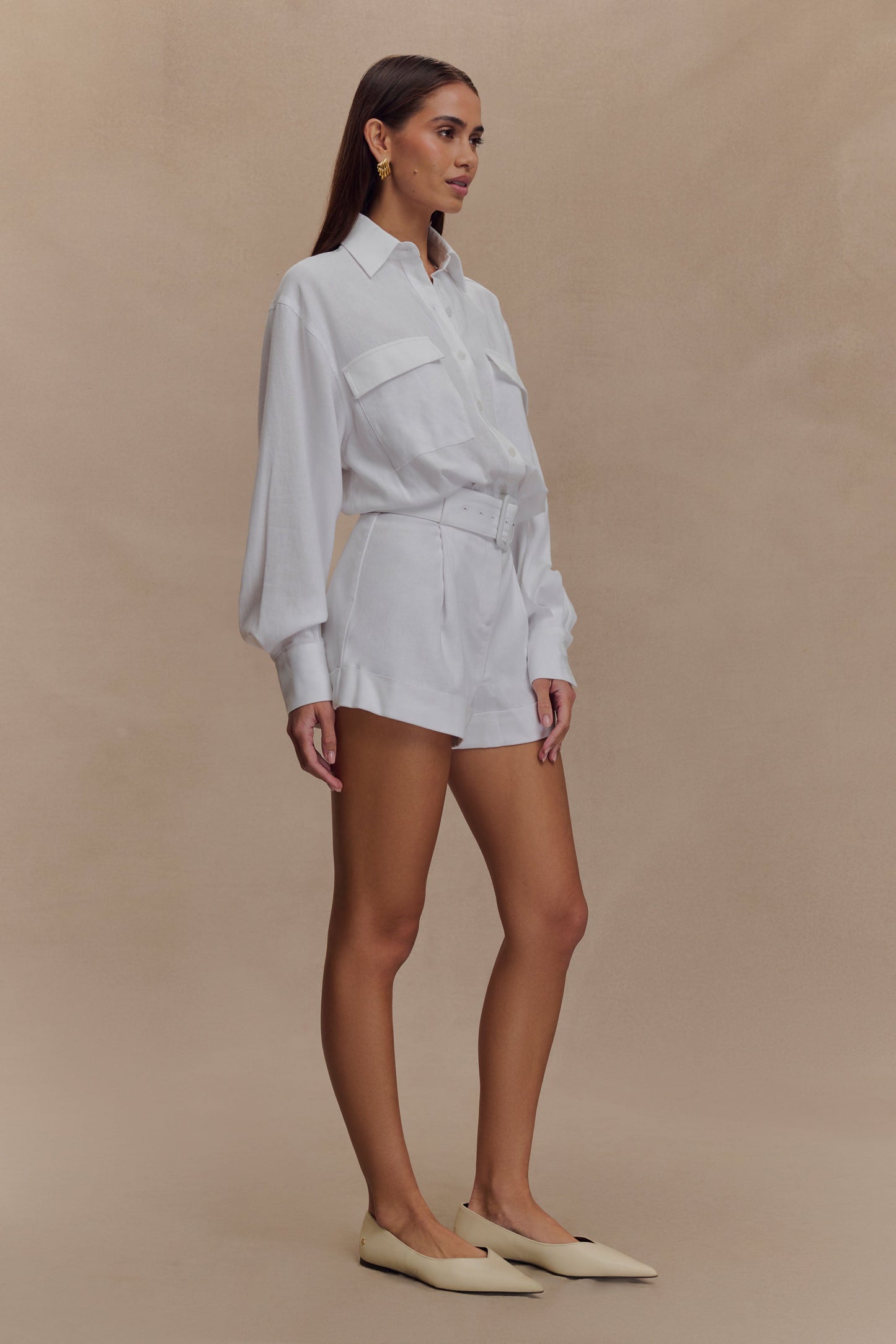 Combinaison en lin avec ceinture Adia - Blanc