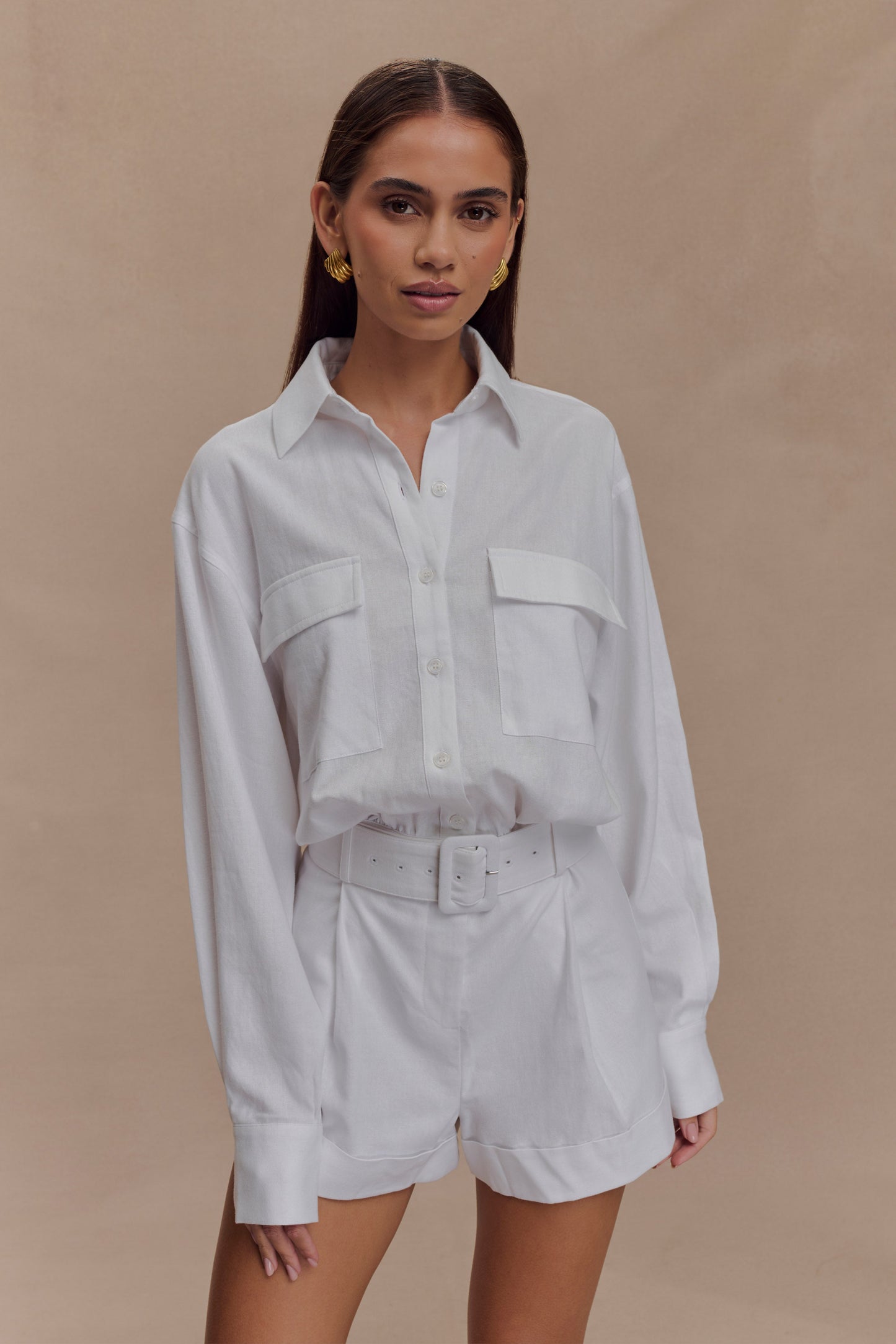 Combinaison en lin avec ceinture Adia - Blanc