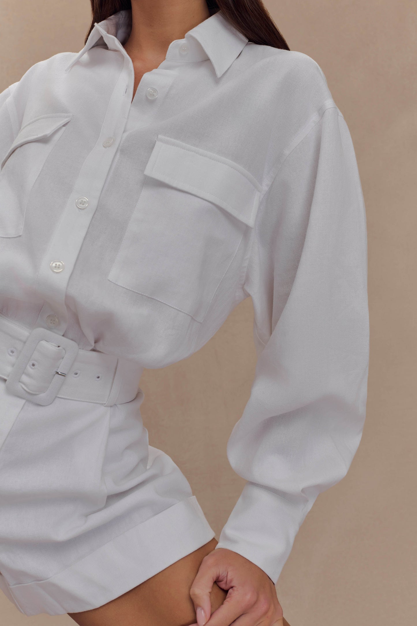 Combinaison en lin avec ceinture Adia - Blanc